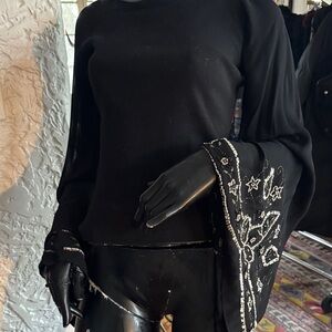Elegant Black Long Sleeve Top with Embellished Sleeves